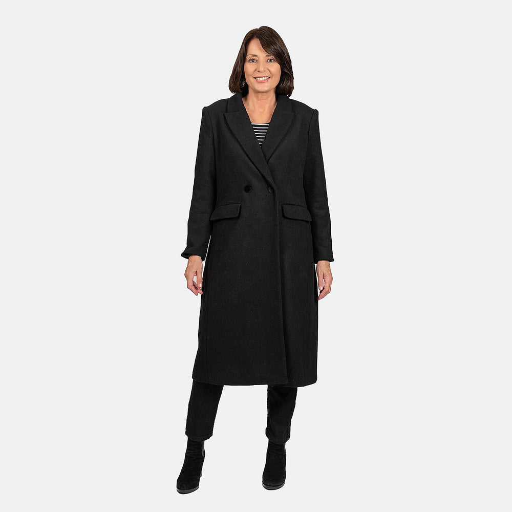 Houndstooth Black Longline Coat (Size 14, Length - 113cm) 20% Wool Blend - Classic Black