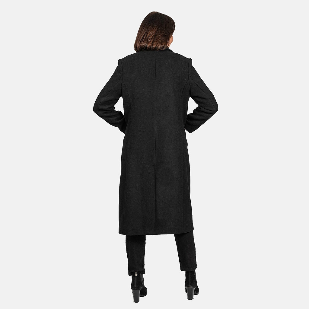 Houndstooth Black Longline Coat (Size 14, Length - 113cm) 20% Wool Blend - Classic Black