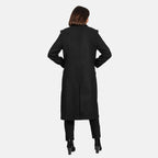 Houndstooth Black Longline Coat (Size 14, Length - 113cm) 20% Wool Blend - Classic Black