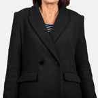 Houndstooth Black Longline Coat (Size 14, Length - 113cm) 20% Wool Blend - Classic Black