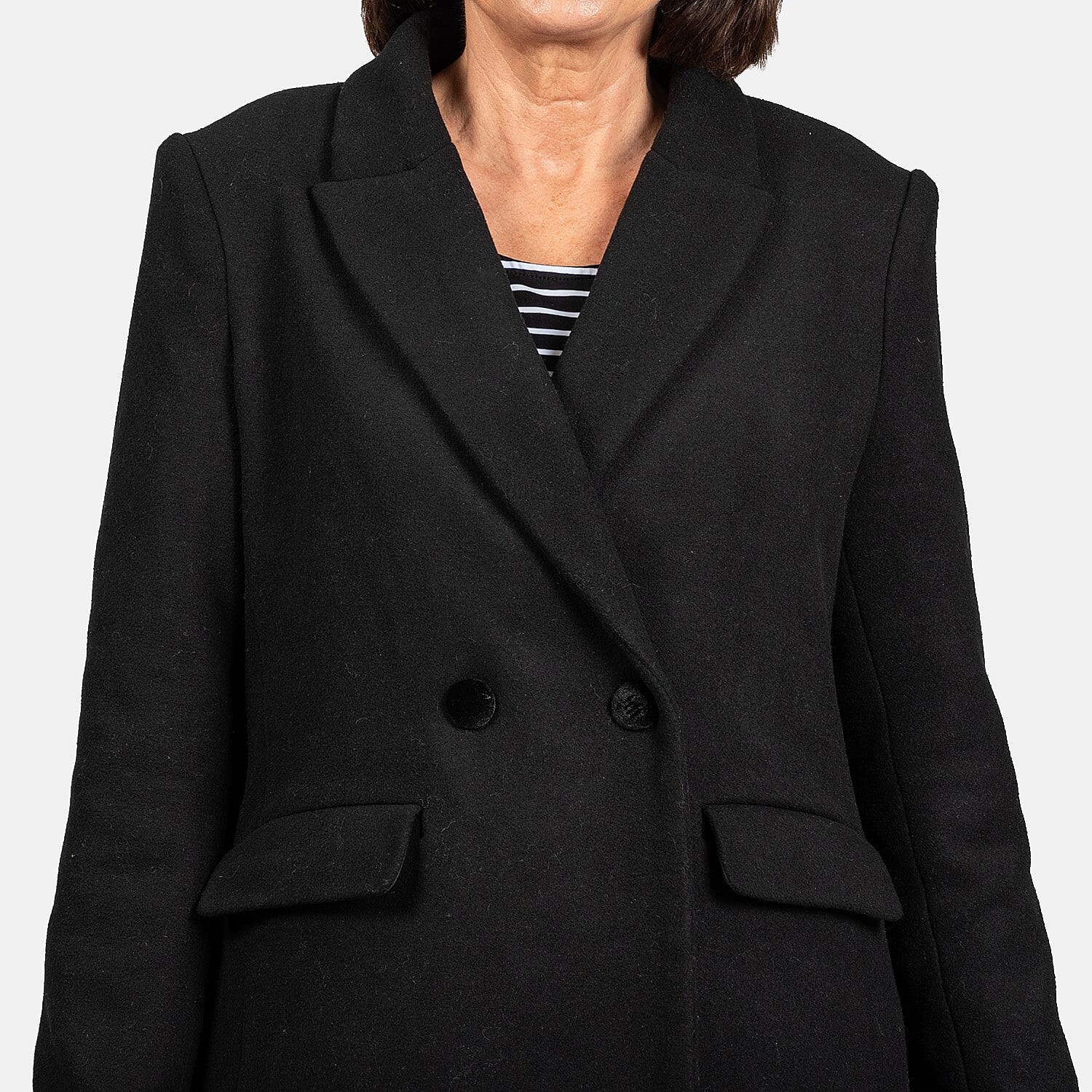 Houndstooth Black Longline Coat (Size 14, Length - 113cm) 20% Wool Blend - Classic Black