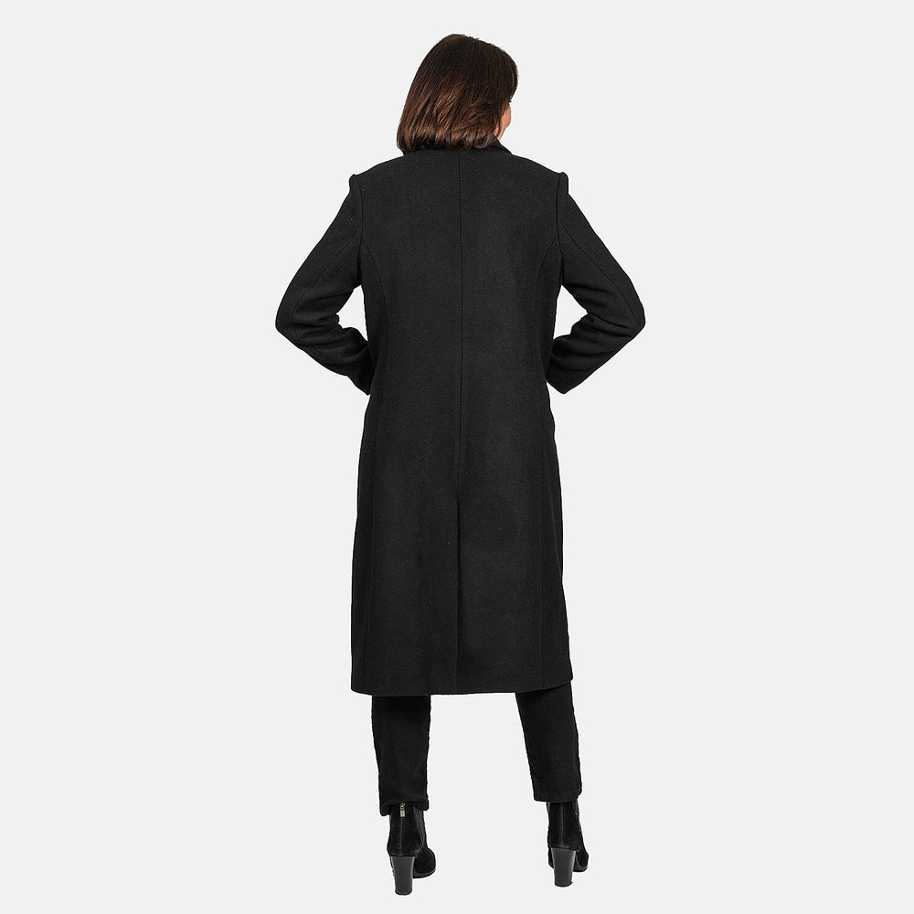 Houndstooth Black Longline Coat (Size 12, Length - 113cm) 20% Wool Blend - Classic Black
