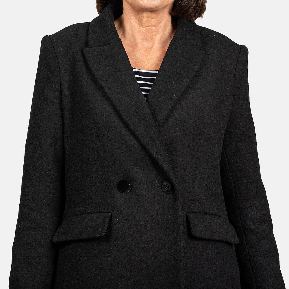 Houndstooth Black Longline Coat (Size 12, Length - 113cm) 20% Wool Blend - Classic Black