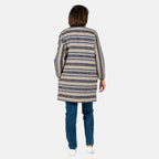 Tamsy Cotton Stripe Pattren Long Jacket (Size XXL,24-26) - Navy