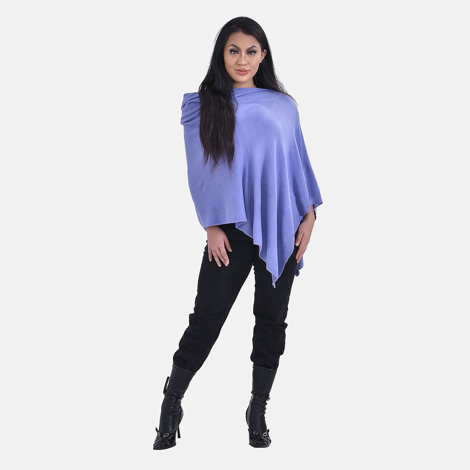 TAMSY Knitted Cape Irregular Cut (One Size) - Blue