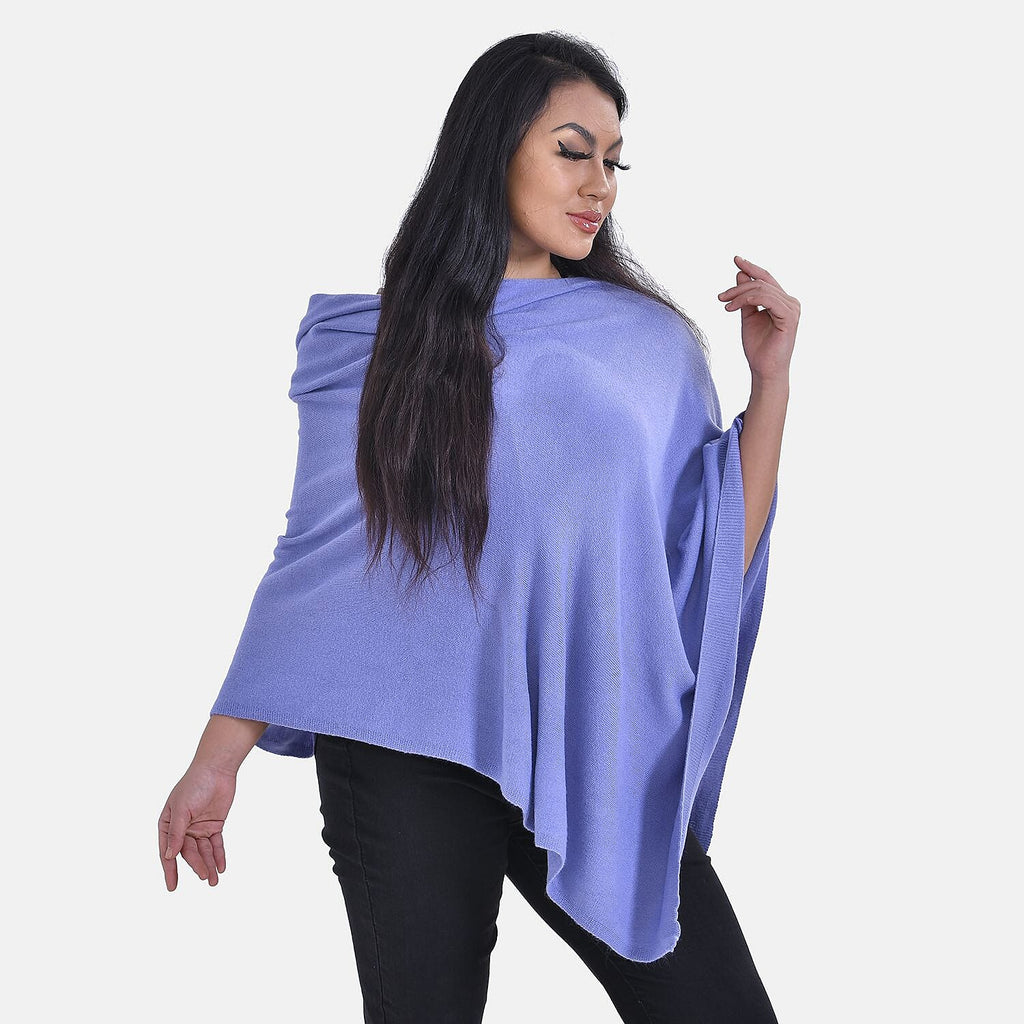 TAMSY Knitted Cape Irregular Cut (One Size) - Blue
