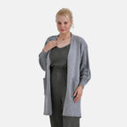 Tamsy Knitted Full Sleeves Open Front Cardigan with Pockets (Size - One Size) - Grey