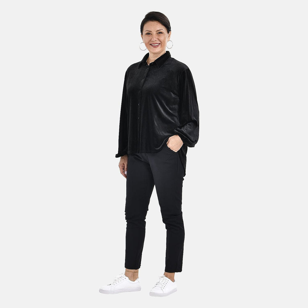 Classic Black Velour Shirt (Size M, 12 - 14)