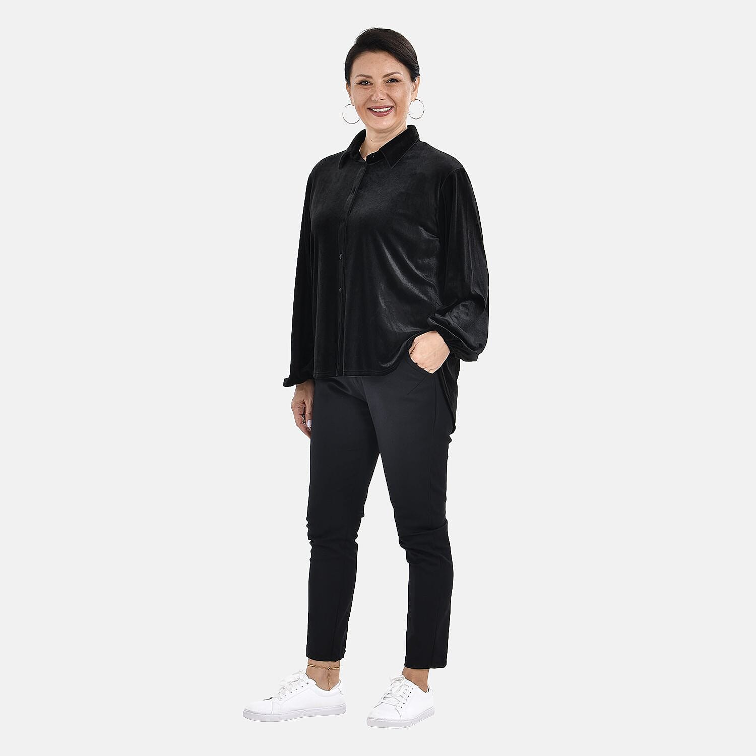 Classic Black Velour Shirt (Size M, 12 - 14)
