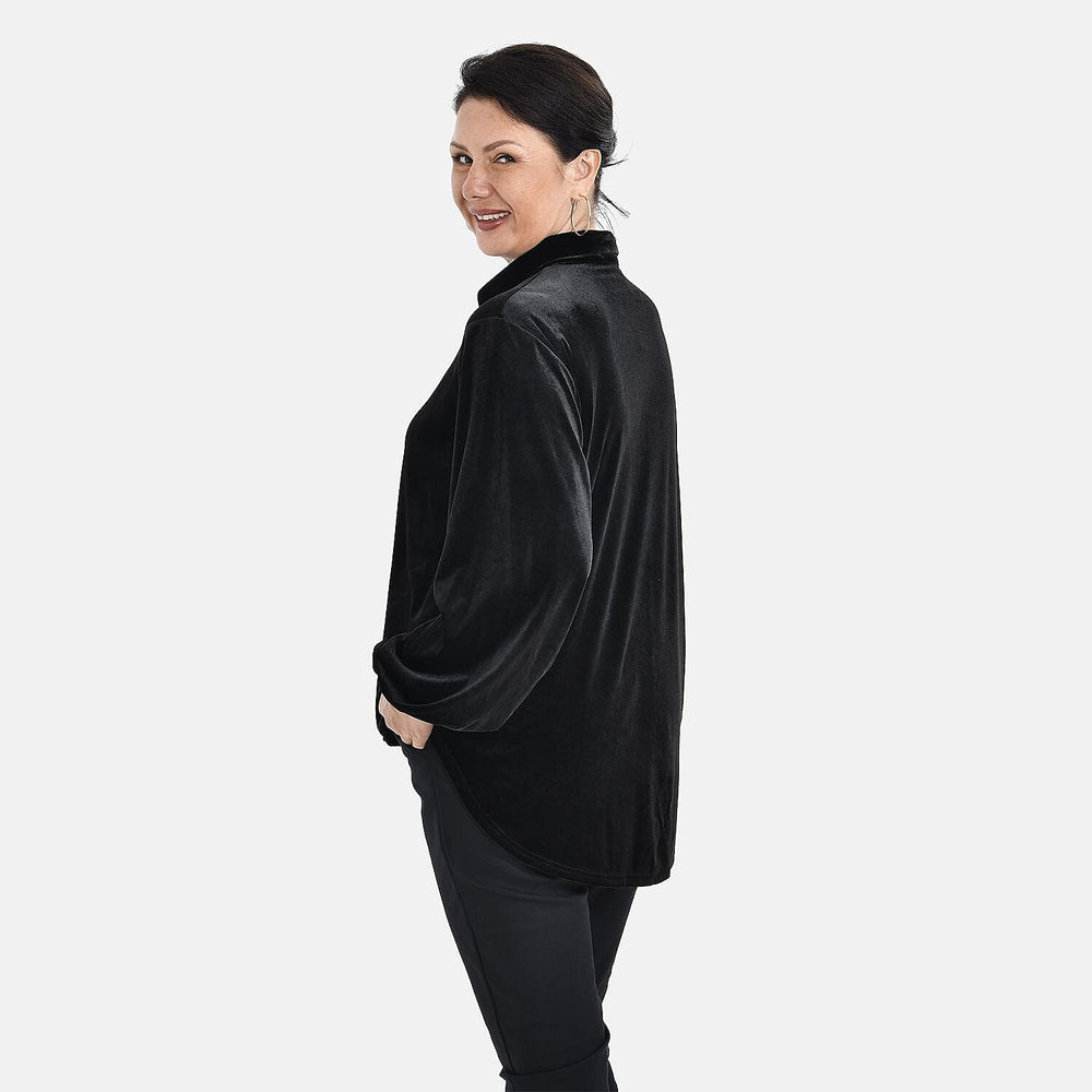 Classic Black Velour Shirt (Size M, 12 - 14)