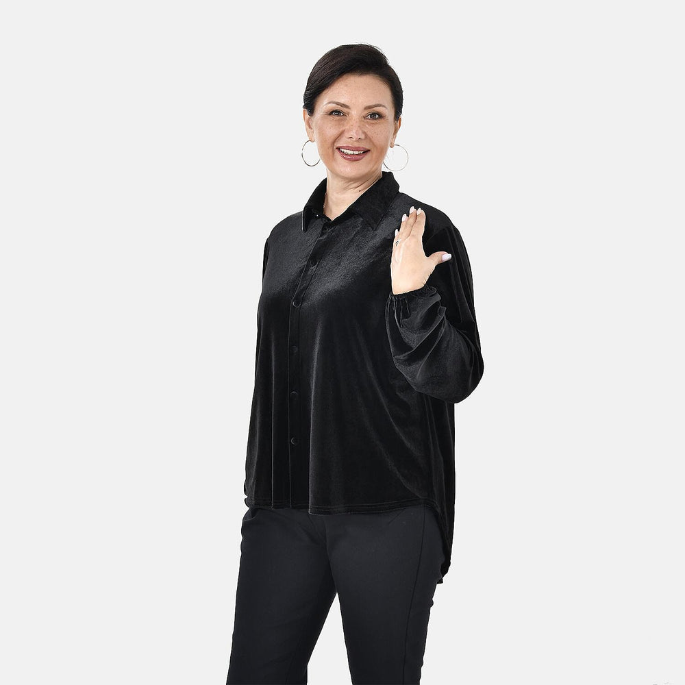 Classic Black Velour Shirt (Size M, 12 - 14)