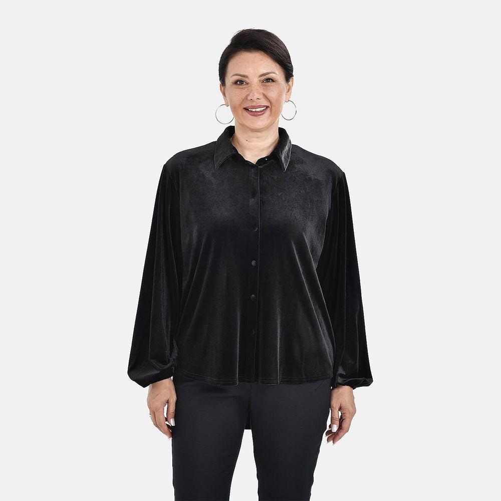 Classic Black Velour Shirt (Size M, 12 - 14)