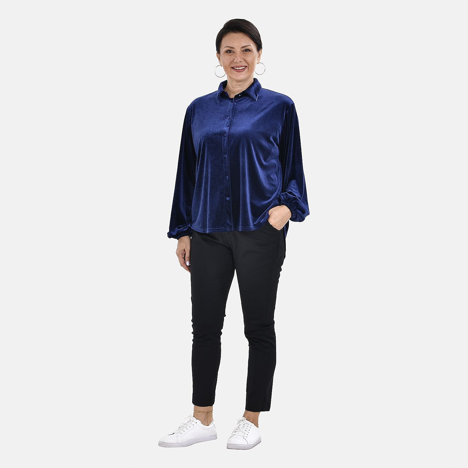 Tamsy Classic Blue Velour Shirt (Size S, 8 - 10)