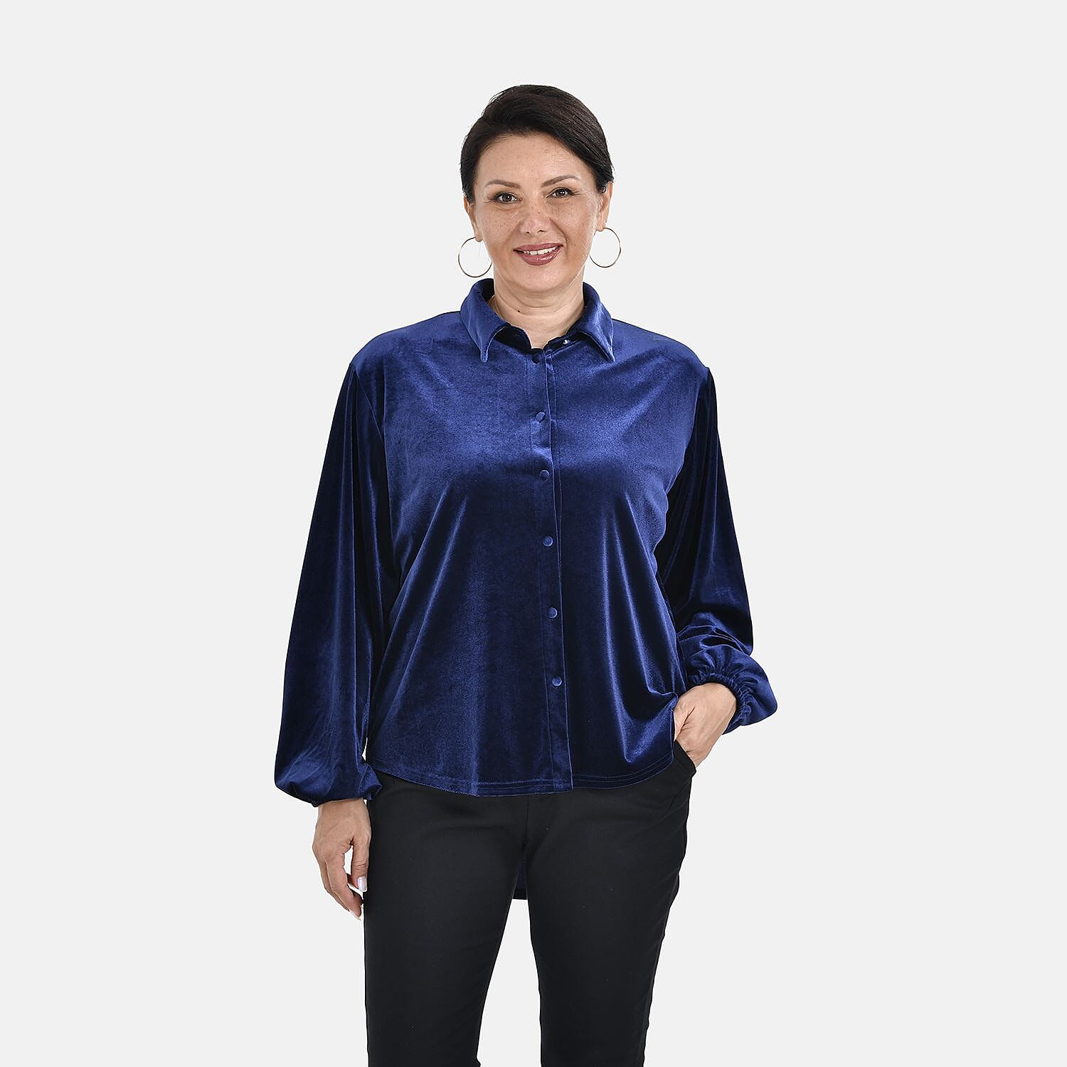 First Time Launch - Classic Blue Velour Shirt (Size XXL, 24 - 26)