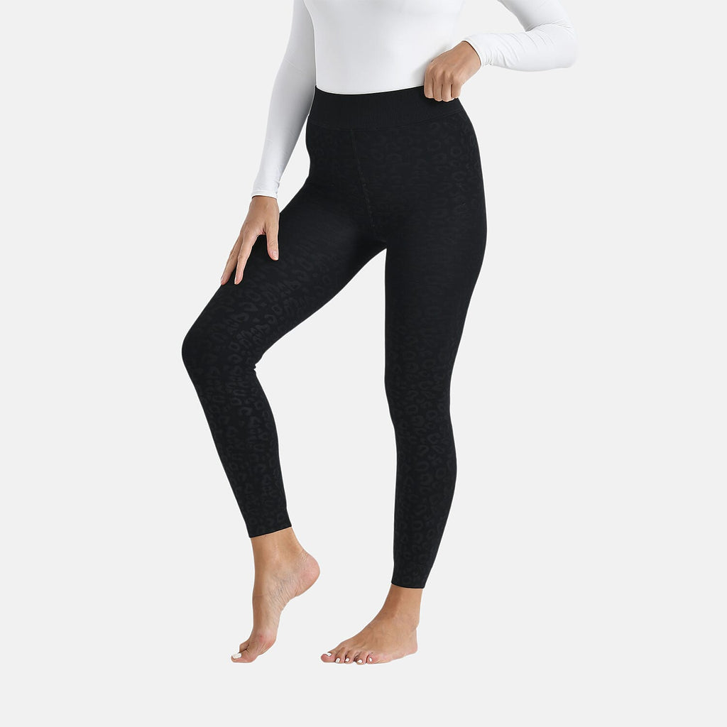 Tamsy Leopard Embossed Faux Fur Leggings (Size M) - Black
