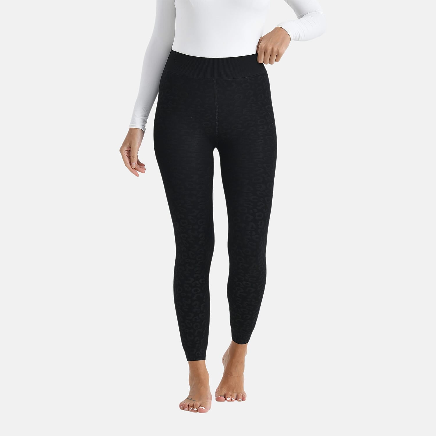 Tamsy Leopard Embossed Faux Fur Leggings (Size M) - Black