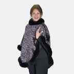 Tamsy Leopard Pattern Double Layer Faux Fur Trim Poncho (Size 8 -22) - Pink & Beige