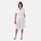 Tamsy Linen Blend Belted Dress (Size XXL,24-26) - White