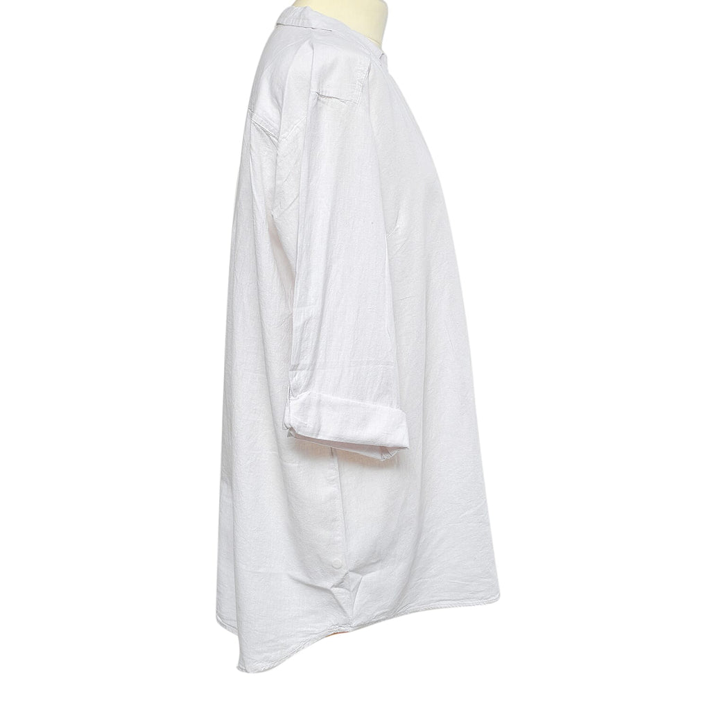 TAMSY Linen Blend Long Line Roll Up Sleeve Blouse (Size XL) - White