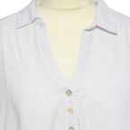 TAMSY Linen Blend Long Line Roll Up Sleeve Blouse (Size XL) - White