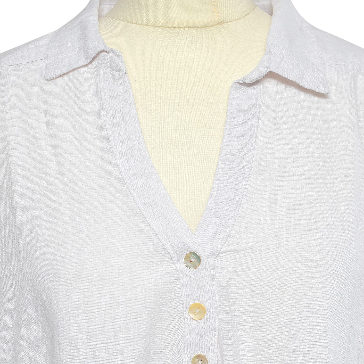 TAMSY Linen Blend Long Line Roll Up Sleeve Blouse (Size XL) - White