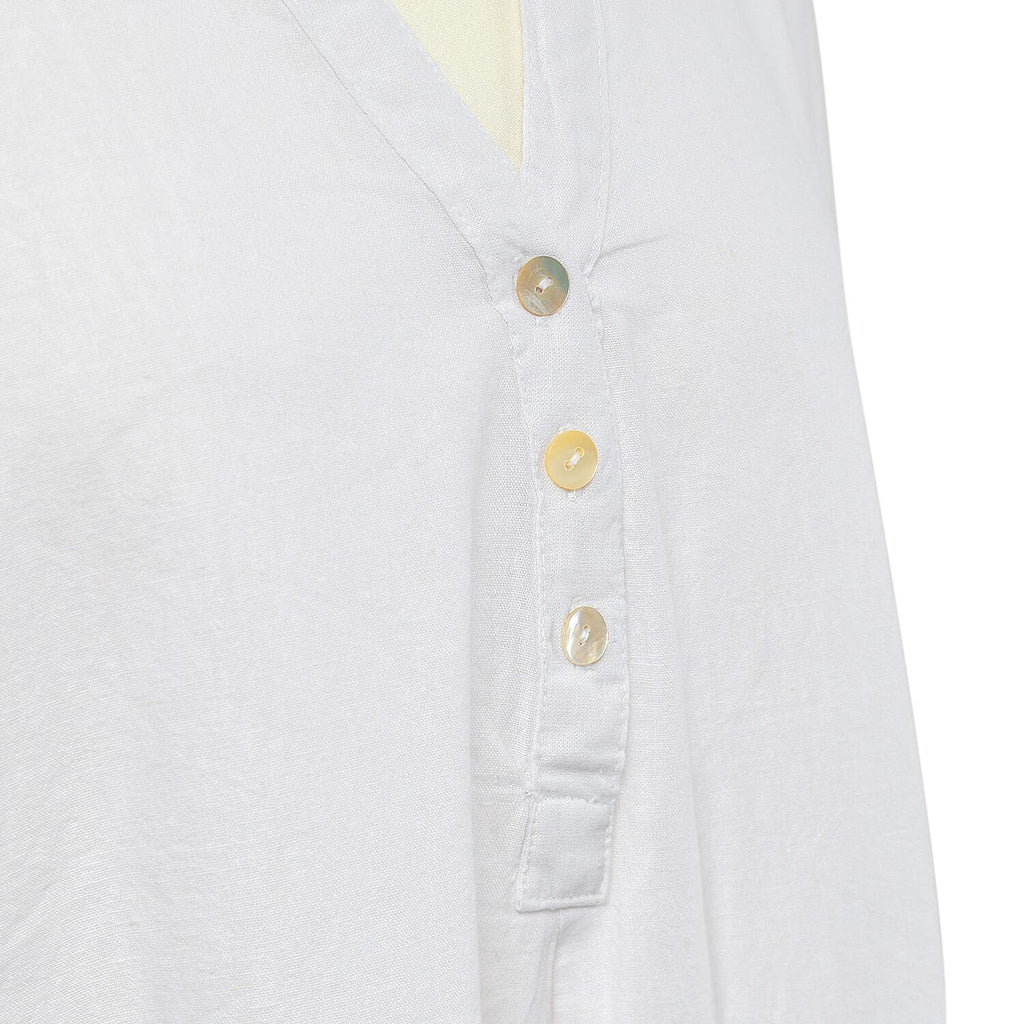 TAMSY Linen Blend Long Line Roll Up Sleeve Blouse (Size XL) - White