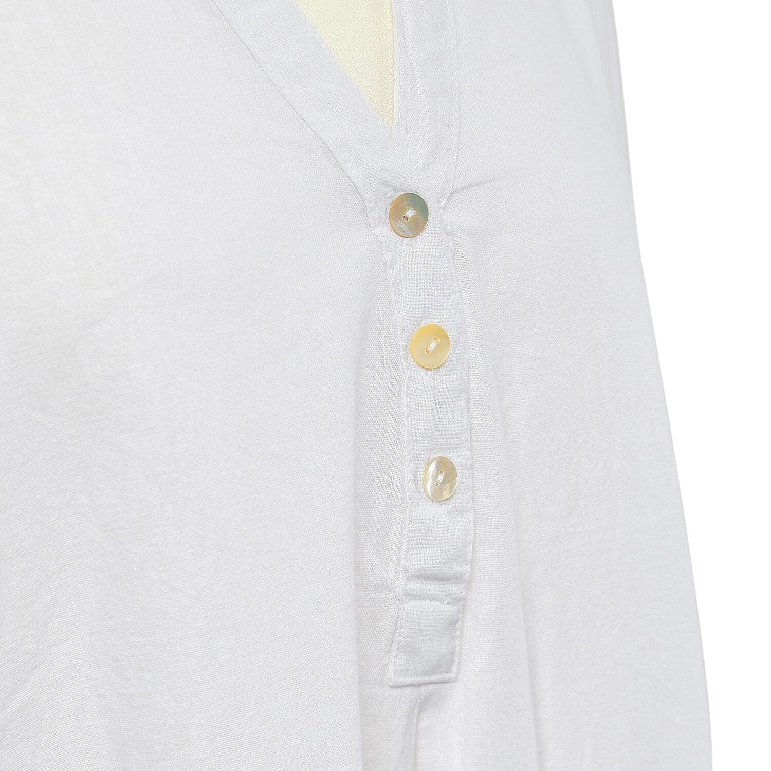 TAMSY Linen Blend Long Line Roll Up Sleeve Blouse (Size XL) - White