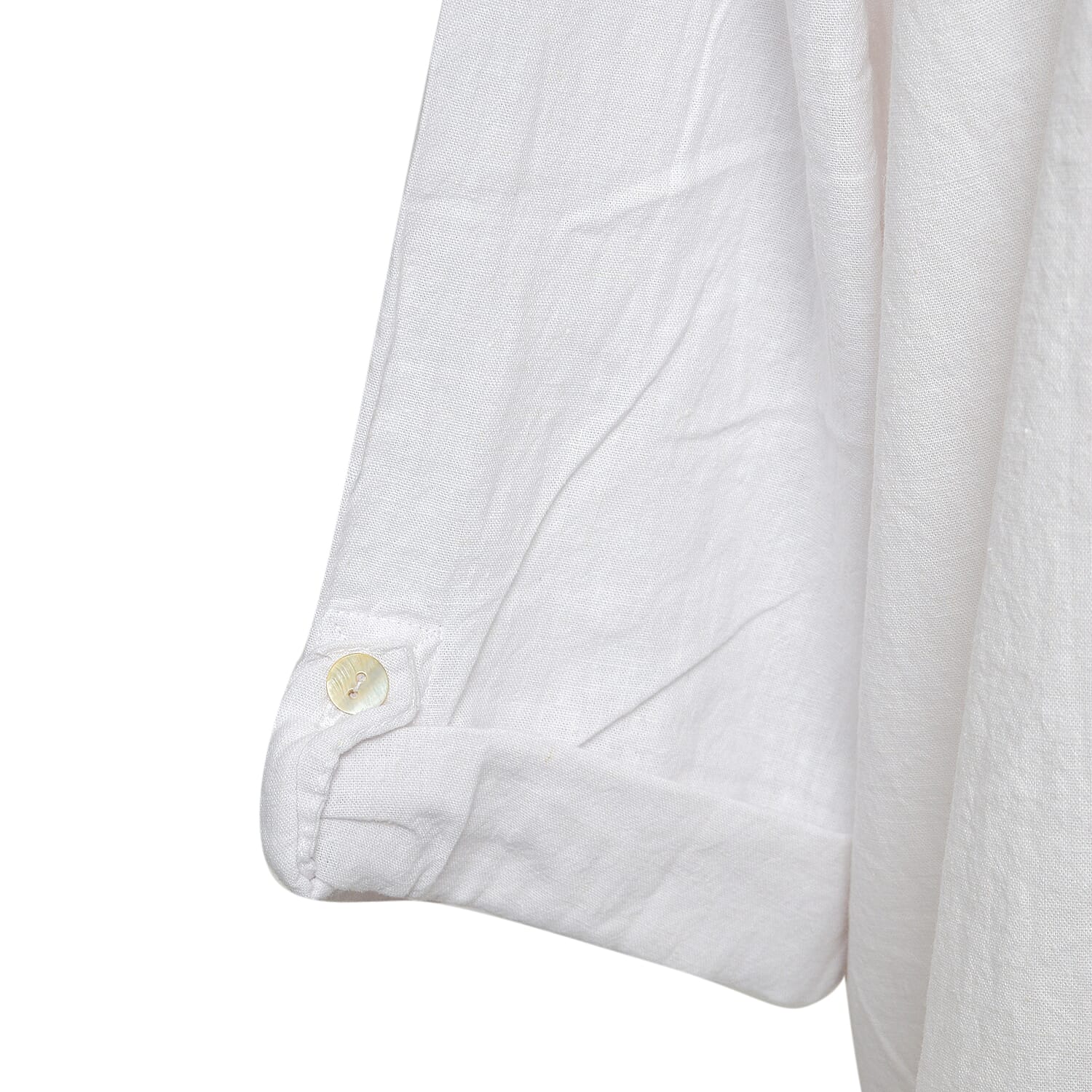 TAMSY Linen Blend Long Line Roll Up Sleeve Blouse (Size XL) - White