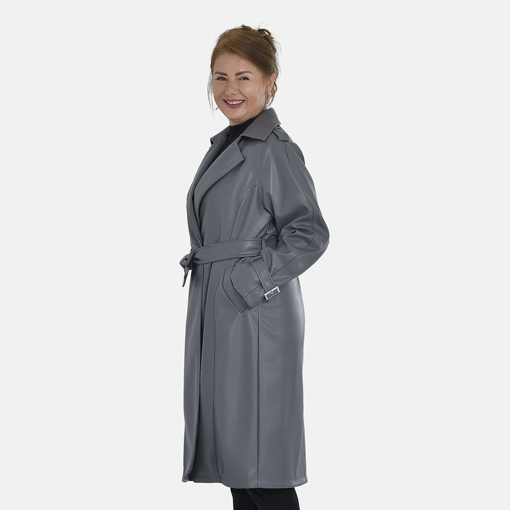 Tamsy Oversized Belted Coat with Adjustable Cuffs (Size S,8-10) - Dark Grey