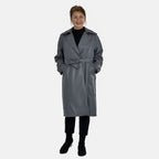 Tamsy Faux Leather Long Belted Coat with Adjustable Cuffs (Size M,12-14) - Dark Grey