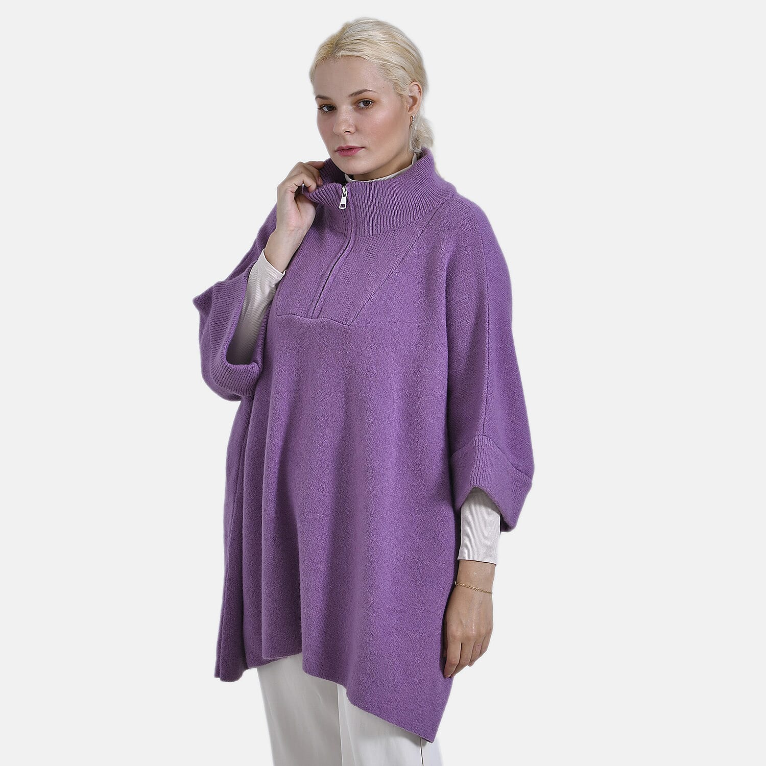 Tamsy Turtle-Neck Half Sleeves Jumper (Size - One Size) - Purple