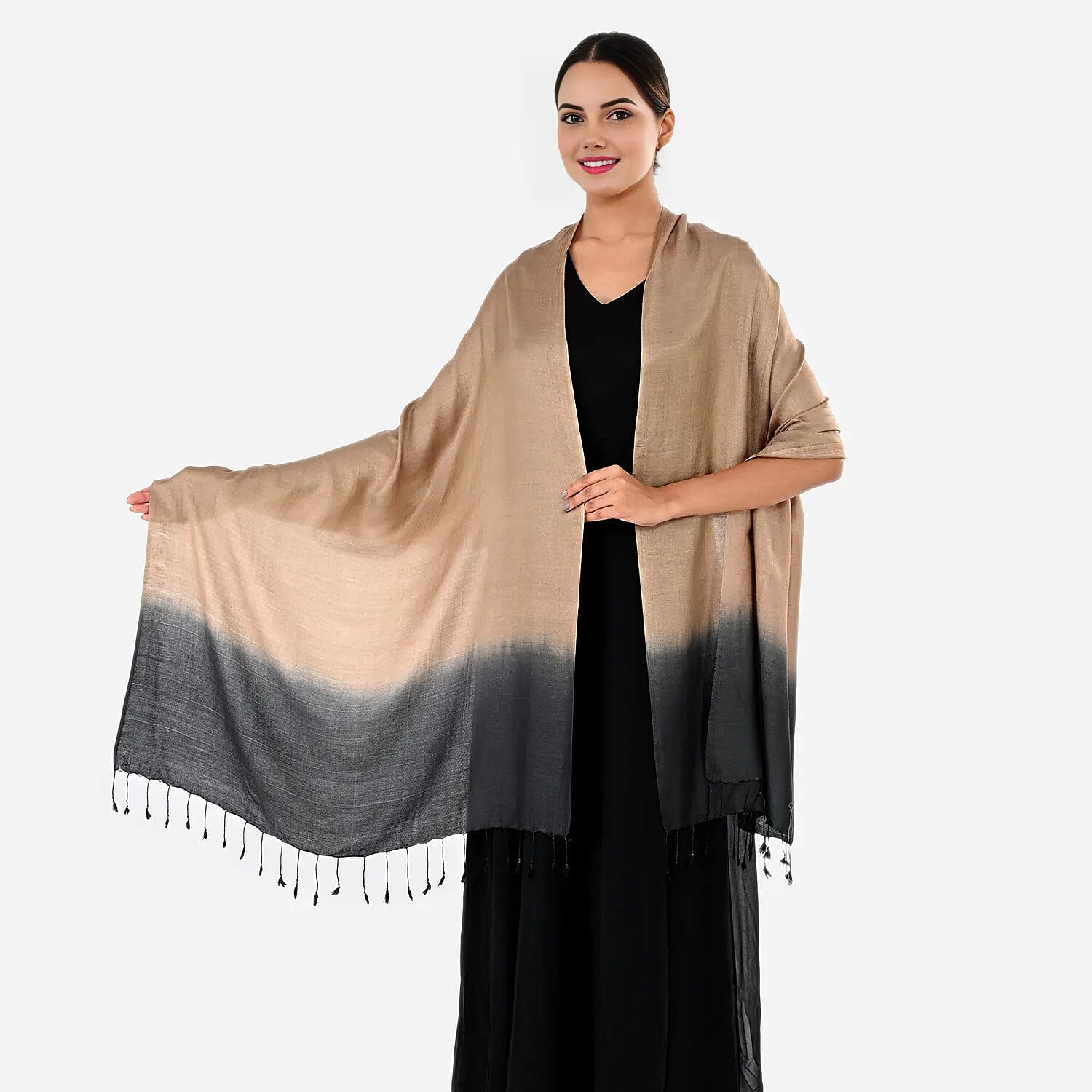 Tamsy Dual Shade Ombre Stole (Size 210 x 70 cm) - Light Brown & Dark Blue