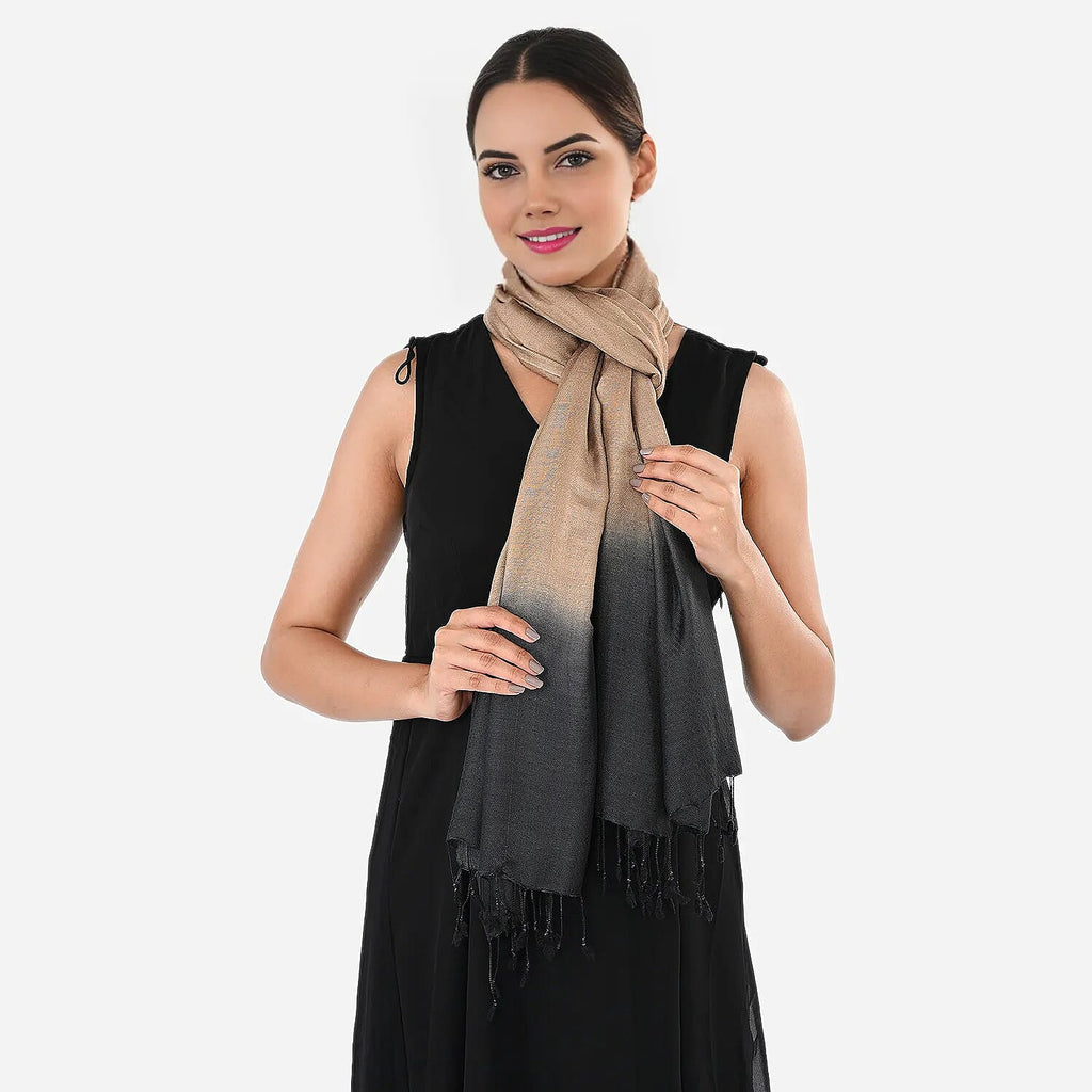Tamsy Dual Shade Ombre Stole (Size 210 x 70 cm) - Light Brown & Dark Blue