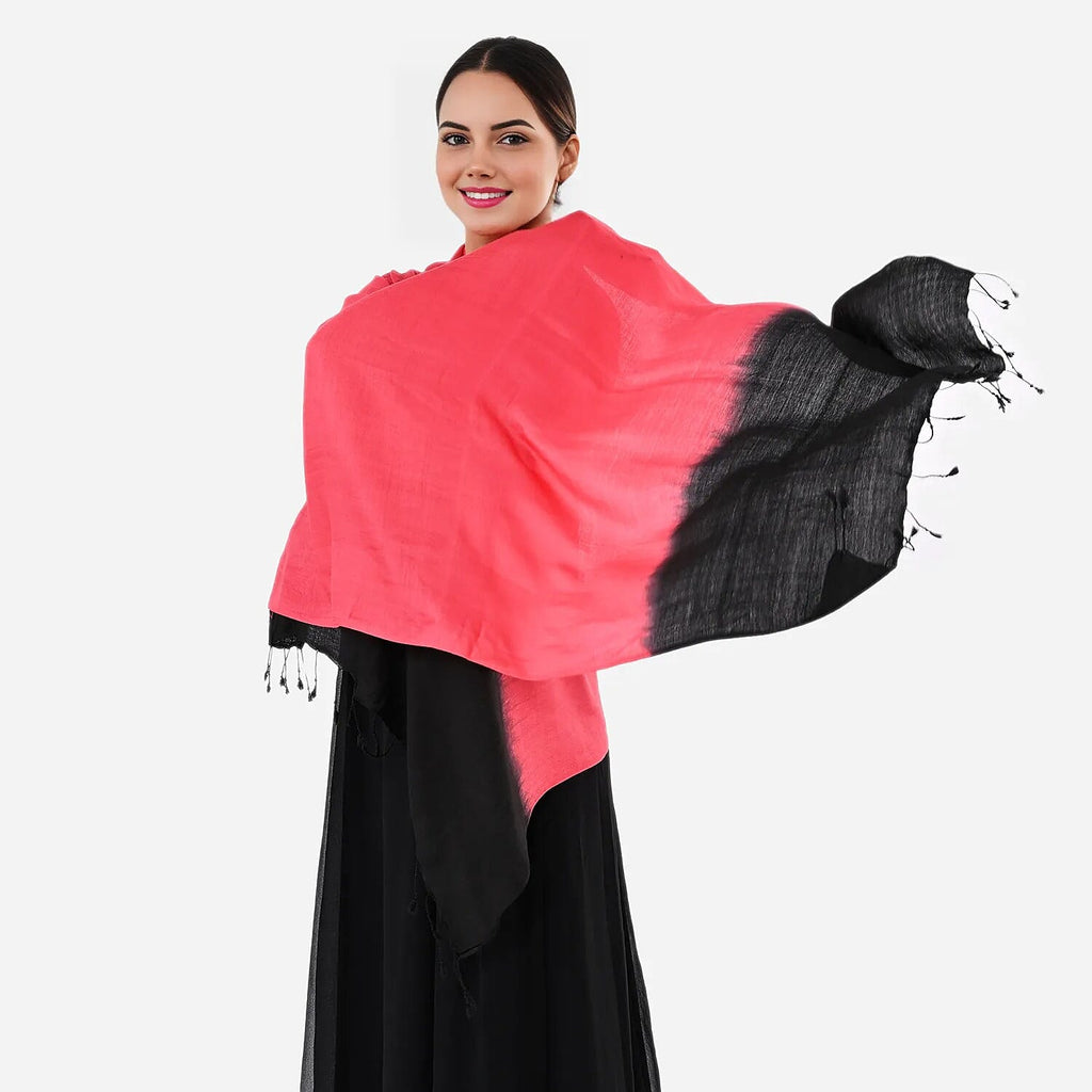 Tamsy Dual Shade Ombre Stole (Size 210 x 70 cm) - Rose Red & Black