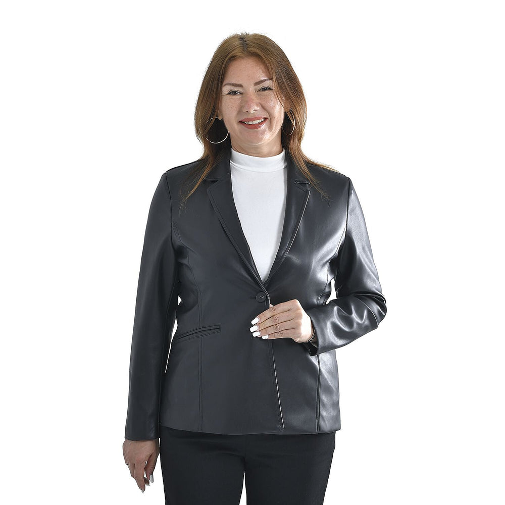 Tamsy Long Sleeves Blazer with Notched Lapel Collar (Size M,12-14) - Black