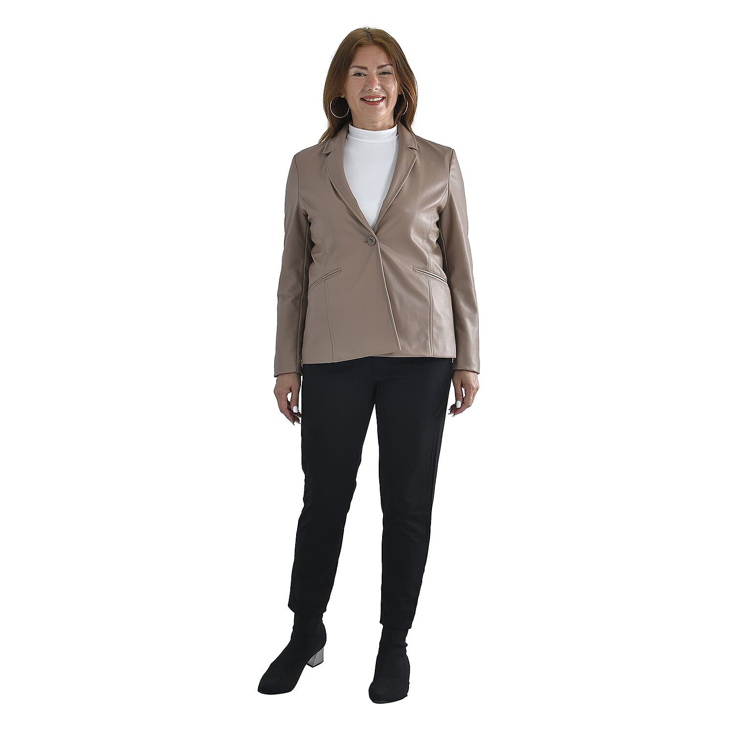 TAMSY Long Sleeves Blazer with Notched Lapel Collar (Size M,12-14) - Beige