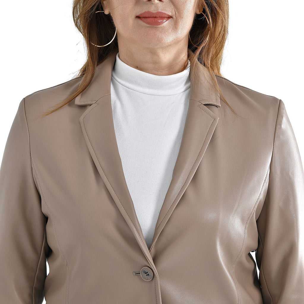 TAMSY Long Sleeves Blazer with Notched Lapel Collar (Size M,12-14) - Beige