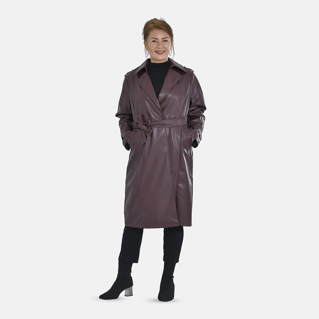 Tamsy Long Solid Coat with 2 Pockets (Size S) - Burgundy
