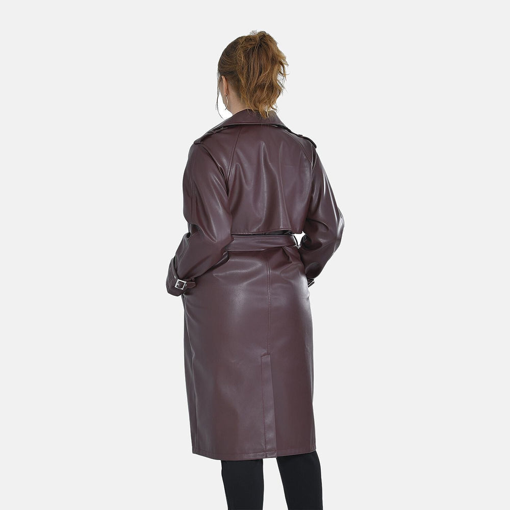 Tamsy Long Solid Coat with 2 Pockets (Size S) - Burgundy