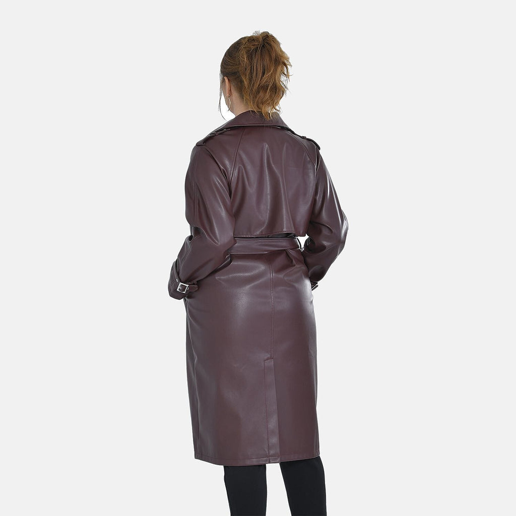 Tamsy Long Solid Coat with 2 Pockets (Size S) - Burgundy