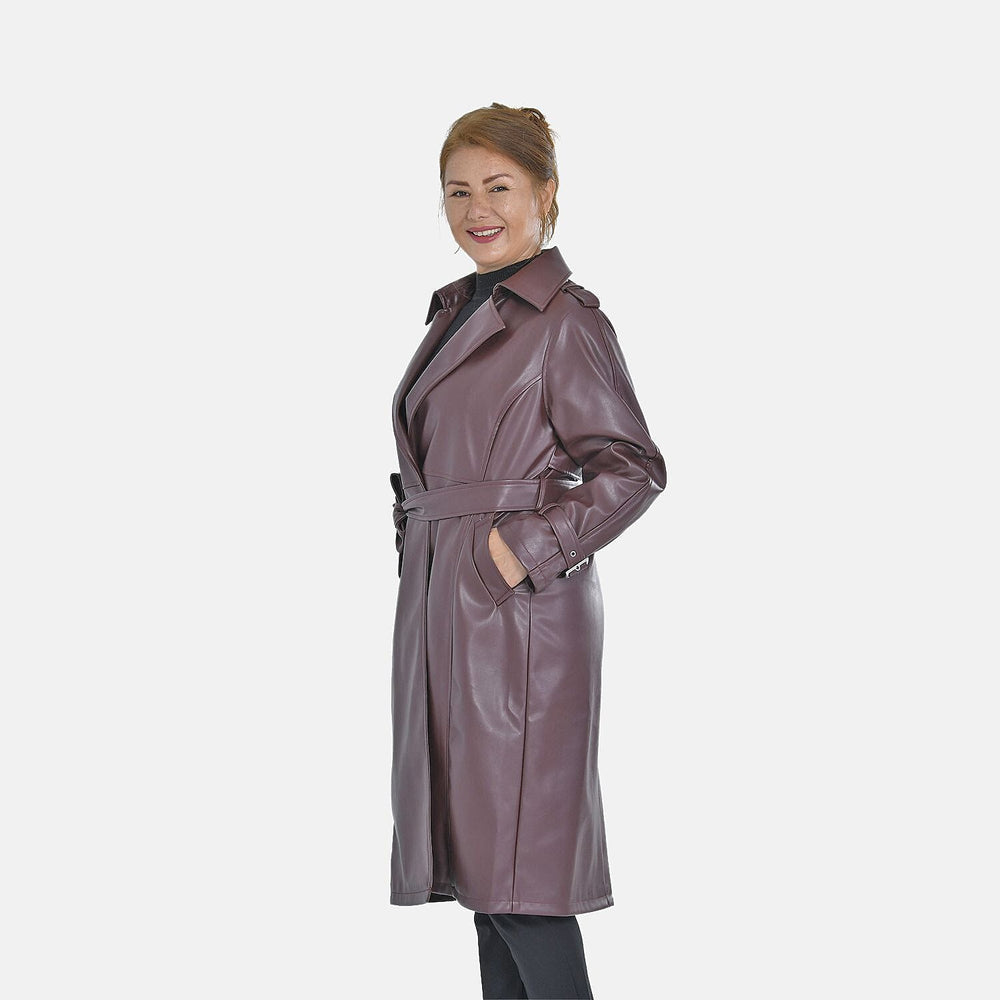 Tamsy Long Solid Coat with 2 Pockets (Size S) - Burgundy