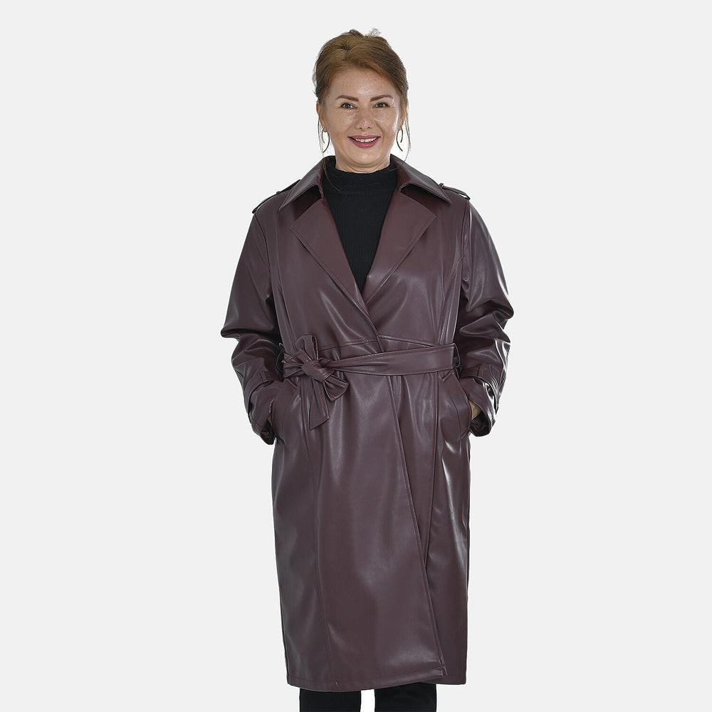 Tamsy Long Solid Coat with 2 Pockets (Size S) - Burgundy