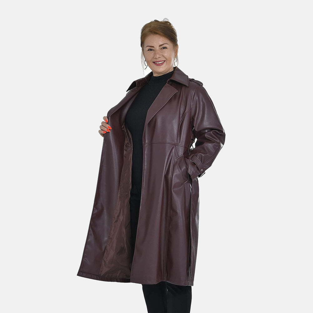 Tamsy Long Solid Coat with 2 Pockets (Size S) - Burgundy