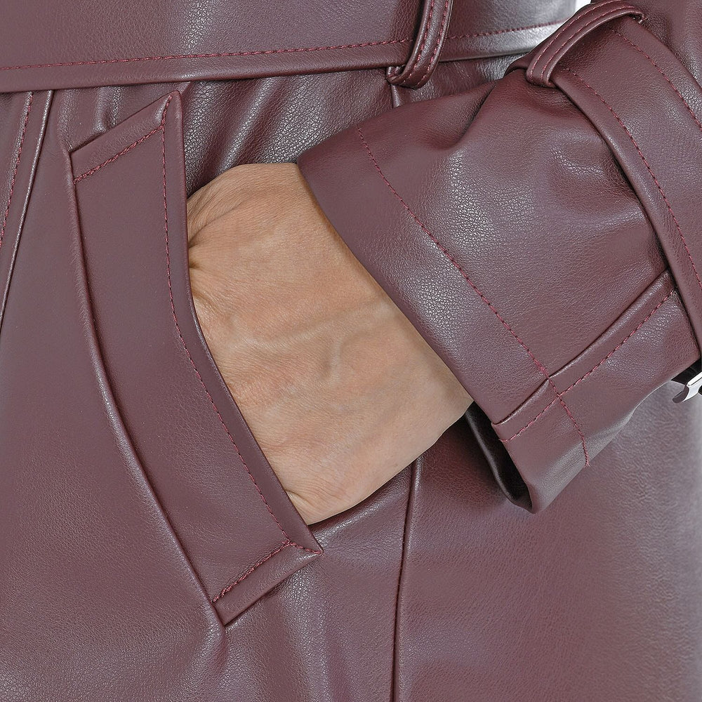 Tamsy Long Solid Coat with 2 Pockets (Size S) - Burgundy