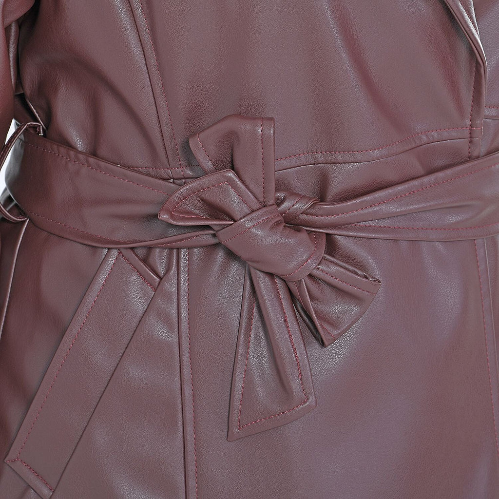 Tamsy Long Solid Coat with 2 Pockets (Size S) - Burgundy