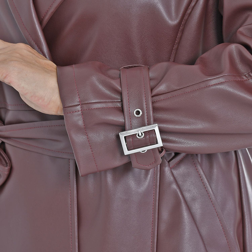 Tamsy Long Solid Coat with 2 Pockets (Size S) - Burgundy