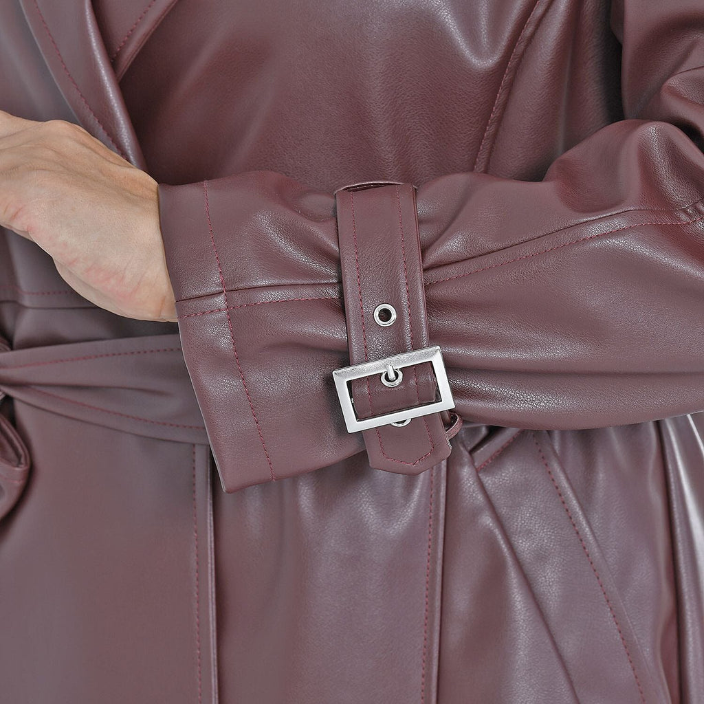 Tamsy Long Solid Coat with 2 Pockets (Size S) - Burgundy