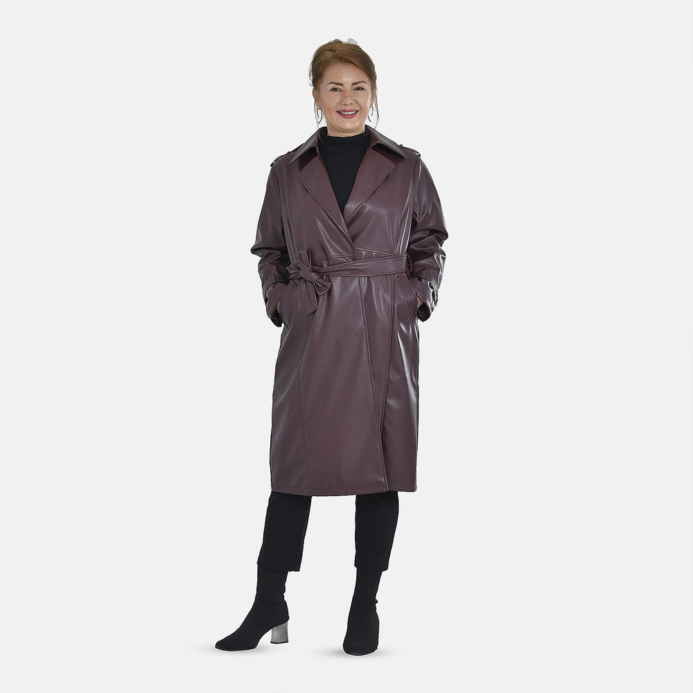 Tamsy Long Solid Coat with 2 Pockets (Size M) - Dark Coffee