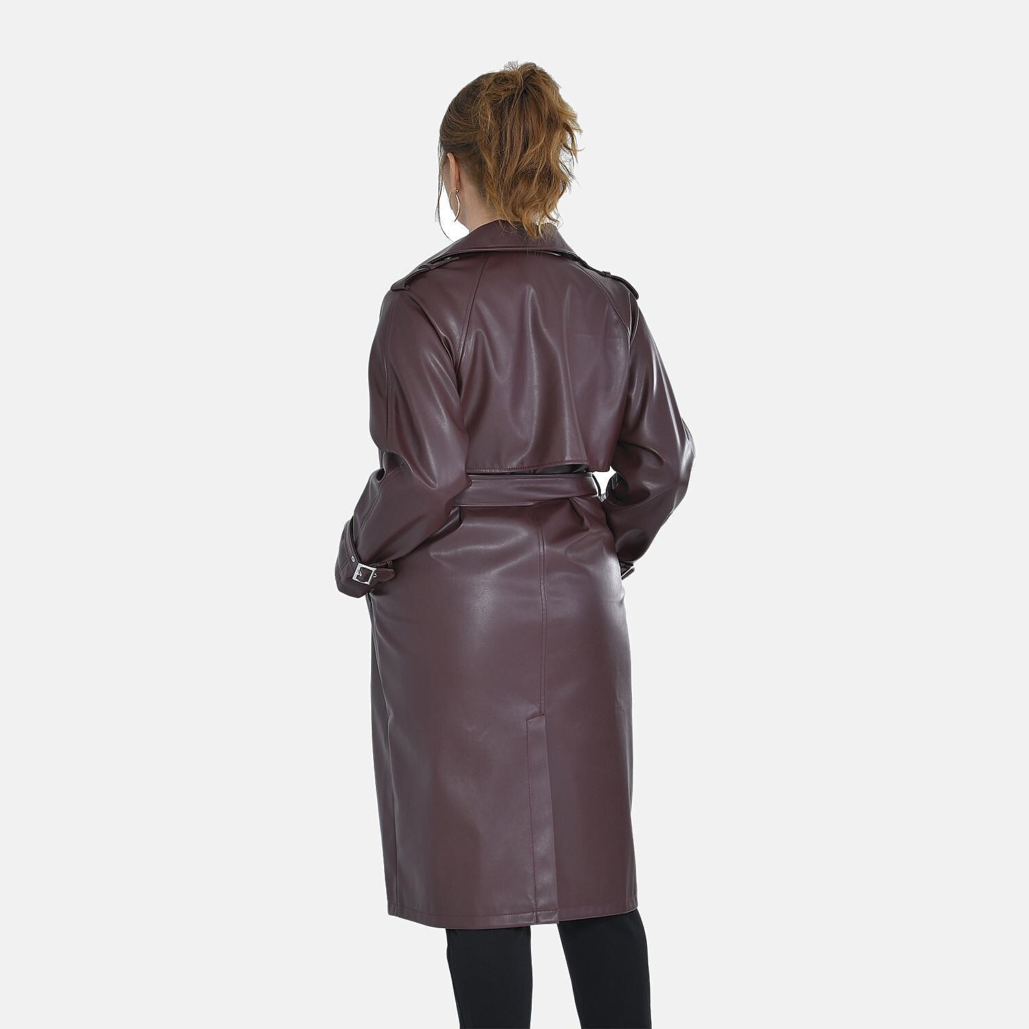 Tamsy Long Solid Coat with 2 Pockets (Size M) - Dark Coffee