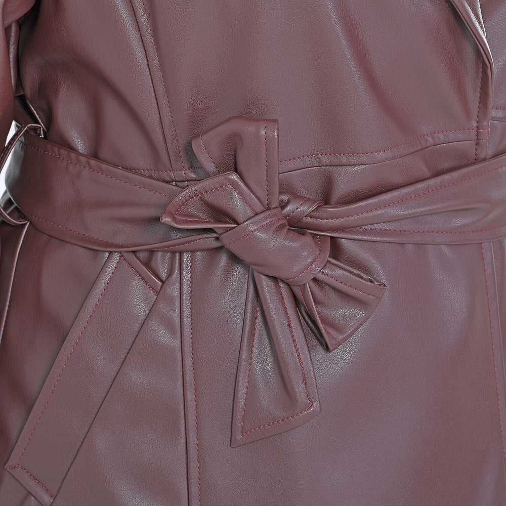 Tamsy Long Solid Coat with 2 Pockets (Size M) - Dark Coffee